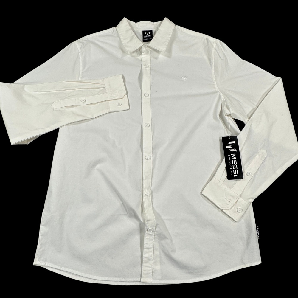 Messi Collection Dress Shirt Men Large White Long Sleeve Performance Stretch NEW